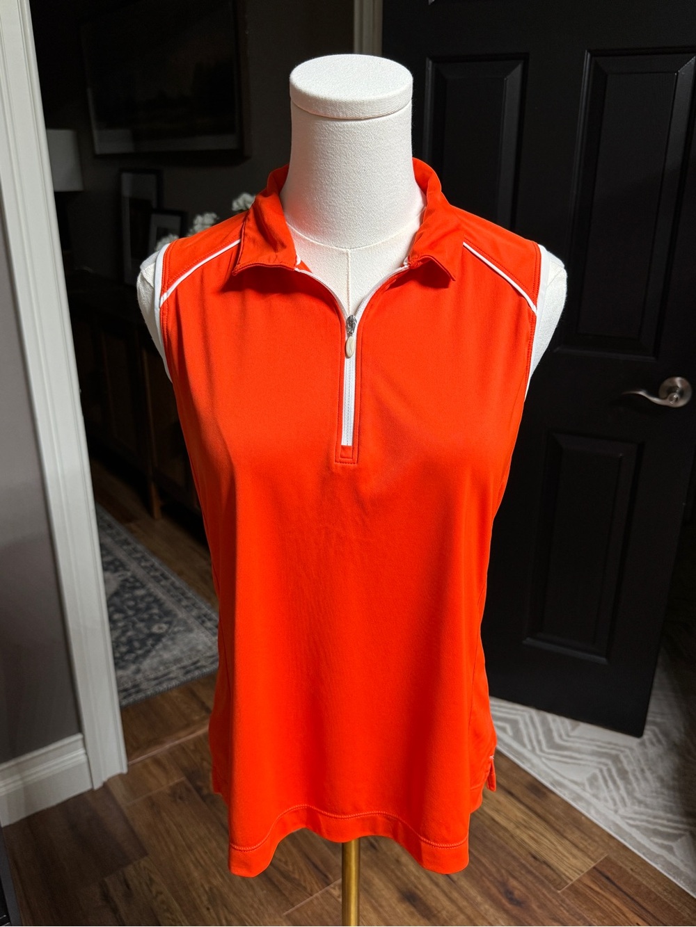 {Slazenger} Bright Orange White Trim Golf Quarter Zip Tank Top Polo Shirt WSH49